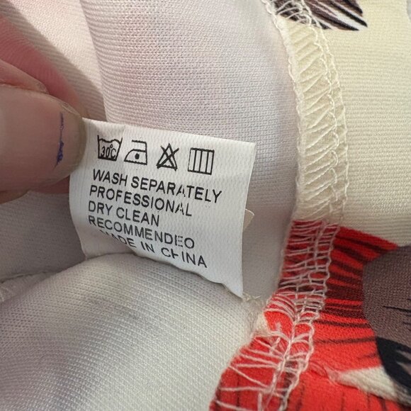 Floral Print Womens Blazer Open Front Jacket Small Lightweight Red Cream & Black - Picture 7 of 13